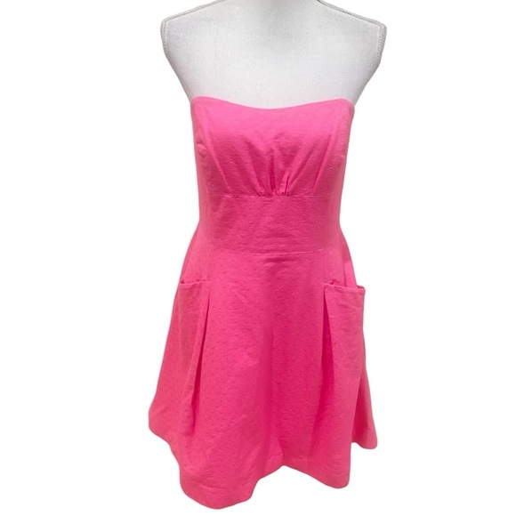 Lilly Pulitzer pink Bernadette strapless fit & flare front pockets lined size 14 - Picture 3 of 13